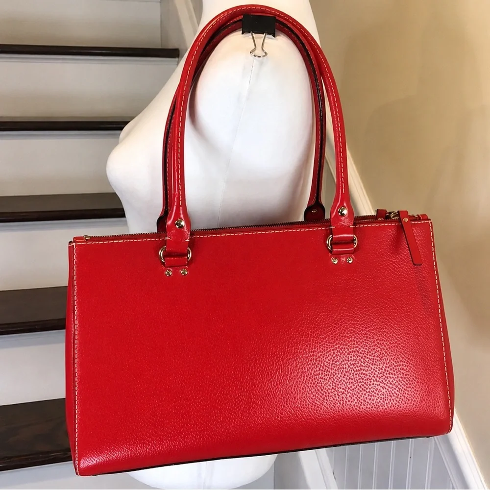 KATE SPADE Large Red Leather Tote Briefcase Shoulder Bag with Three Sections